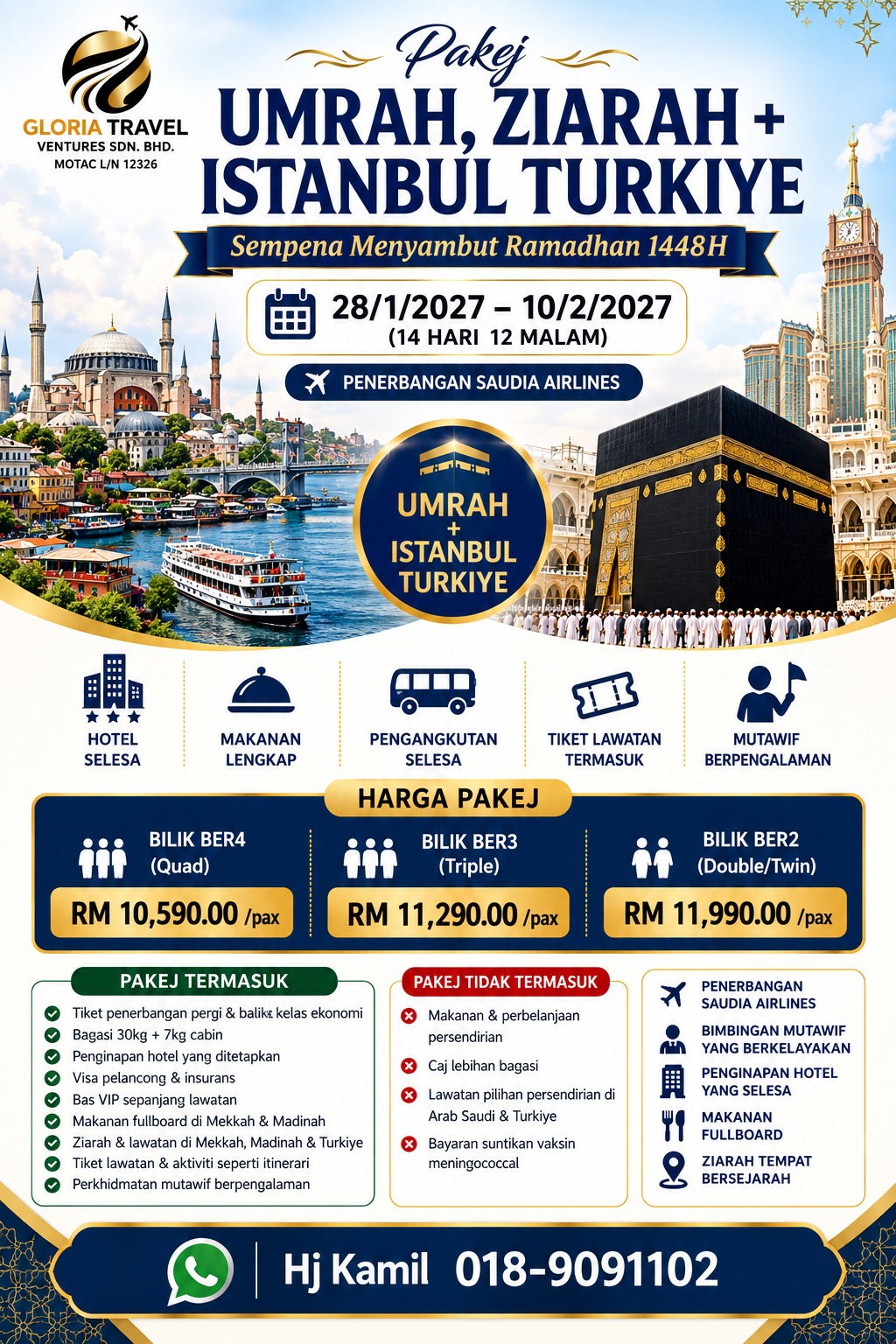 UMRAH, ZIARAH + ISTANBUL TURKIYE JAN-FEB 2027